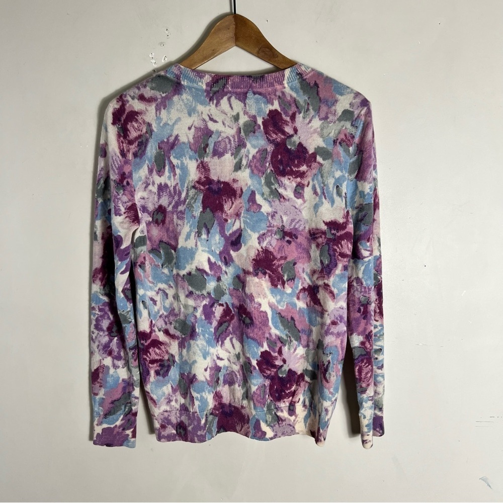 Talbots 100% Merino Wool Floral Button Up Cardigan Size Large Petite - Picture 2 of 9